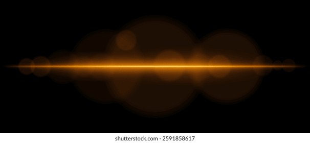 Abstract glowing orange light streak on a dark background. A horizontal neon beam with radiant flare and bokeh effects creates a futuristic and dynamic energy glow