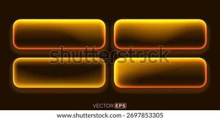 Abstract glowing orange rectangle buttons. Modern UI elements with a neon light effect on a dark background. Vector illustration