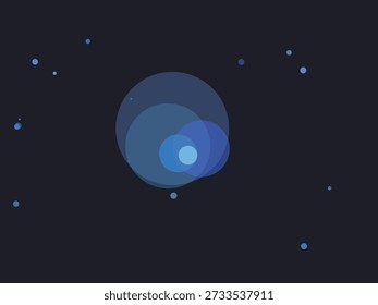 Orbe brillante Abstractas con los círculos azules concéntricos en el fondo oscuro de la cuadrícula, estilo futurista del arte digital con la iluminación de neón vibrante