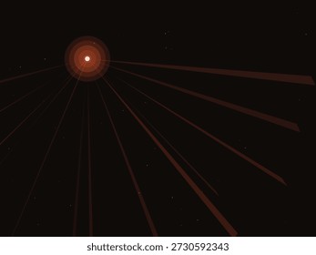 Abstract glowing orb radiating vibrant light beams against a dark background, minimalist sci-fi style with dramatic contrast and futuristic mood