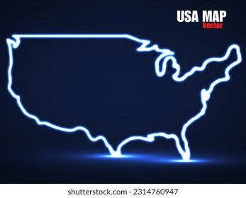 Abstract glowing outline of Usa map. Vector illustration