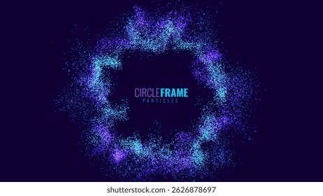 Abstract Glowing Particle Circle Frame on Dark Background. Futuristic Digital Portal Concept for AI, Technology, Space, and Innovation Design. Dynamic Vector Illustration.