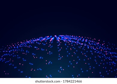 abstract glowing particles background in blue and red color