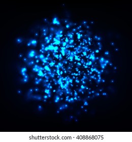 Abstract glowing particles background. Many lights space in dark. Vector background.