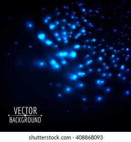 Abstract glowing particles background. Many lights space in dark. Vector background.