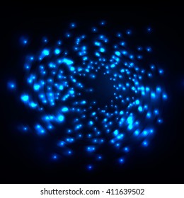 Abstract glowing particles background. Many lights space in dark. Vector background.