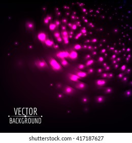 Abstract glowing particles background. Many lights space in dark. Vector background.