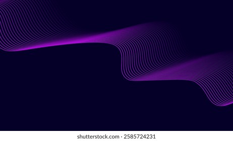 Abstract glowing pink blue wave lines on dark blue background. Dynamic wave pattern. Modern flowing wavy lines. Futuristic technology concept design