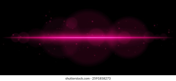 Abstract glowing pink light streak on a dark background. A horizontal neon beam with radiant flare, bokeh effects, and floating particles creates a futuristic and dynamic energy glow