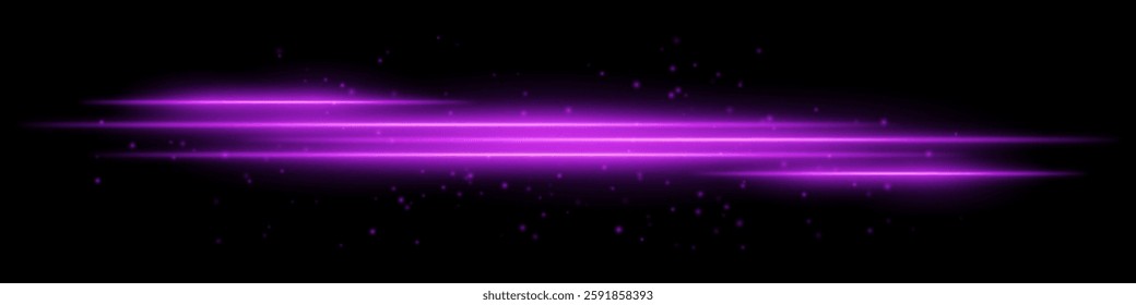 Abstract glowing pink light streaks on a dark background. Multiple parallel neon beams with radiant flare, motion blur, and scattered particles create a futuristic and dynamic energy effect