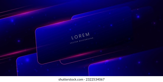 Abstract glowing pink neon light line frame on dark blue background with lighting effect. Vector illustration