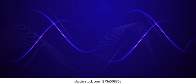 Abstract glowing purple and blue sine waves on dark background