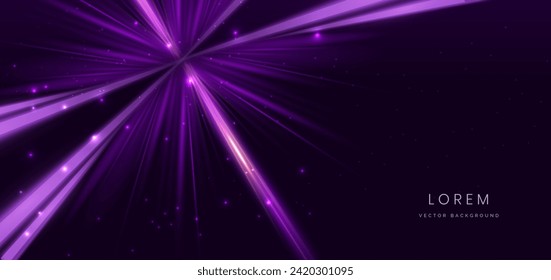 Resumen de líneas de iluminación diagonal púrpura sobre fondo morado oscuro con efecto de iluminación y brillo. Diseño de lujo. Ilustración del vector