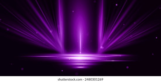 Abstract glowing purple diagonal lighting lines on dark  background with lighting effect and sparkle with copy space for text. Luxury design style. Vector illustration