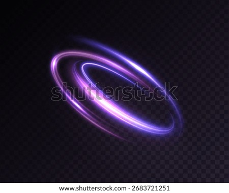An abstract glowing purple energy ring with a neon swirl effect on a transparent background. A vector circular motion element for sci-fi designs, digital backgrounds, and game effects.