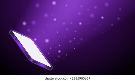 Abstract glowing purple lights on display screen on smart phone, The Luminous smartphone screen, violet screen design. Mobile display light. Vector illustration.