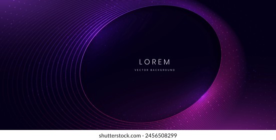 Abstract glowing purple and pink color circle lines on dark background with lighting effect sparkle. Vector illustration