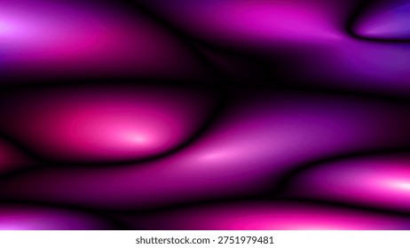 Abstract glowing purple and pink fluid background with vibrant liquid neon gradient, color transitions and ambient occlusion effect. Futuristic dark space modern template for design concepts. Luminous liquid abstraction. Vector illustration.