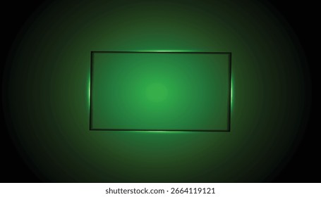 Quadro retangular brilhante abstrato com bordas iluminadas em um fundo de gradiente escuro. Perfeito para tecnologia, banners, festas, clubes e projetos de design digital moderno.