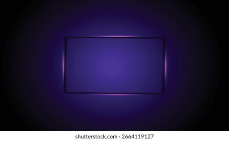 Quadro retangular brilhante abstrato com bordas iluminadas em um fundo de gradiente escuro. Perfeito para tecnologia, banners, festas, clubes e projetos de design digital moderno.