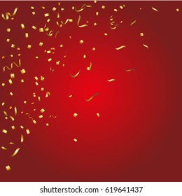 Abstract glowing red background with many falling tiny confetti pieces.Texture for party,celebration, carnival, birthday,Christmas,Happy new year and Chinese new year.Copy space your text design.