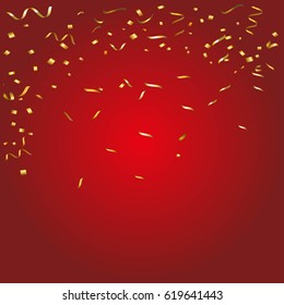 Abstract glowing red background with many falling tiny confetti pieces.Texture for party,celebration, carnival, birthday,Christmas,Happy new year and Chinese new year.Copy space your text design.