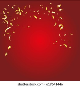 Abstract glowing red background with many falling tiny confetti pieces.Texture for party,celebration, carnival, birthday,Christmas,Happy new year and Chinese new year.Copy space your text design.