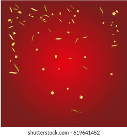Abstract glowing red background with many falling tiny confetti pieces.Texture for party,celebration, carnival, birthday,Christmas,Happy new year and Chinese new year.Copy space your text design.