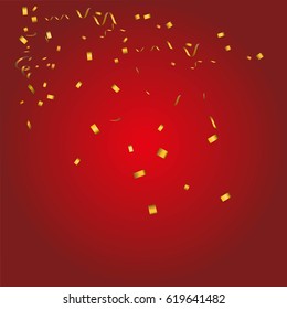 Abstract glowing red background with many falling tiny confetti pieces.Texture for party,celebration, carnival, birthday,Christmas,Happy new year and Chinese new year.Copy space your text design.