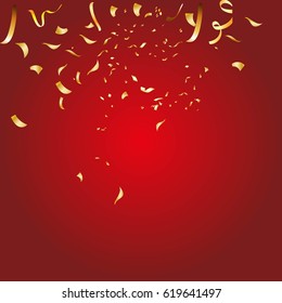 Abstract glowing red background with many falling tiny confetti pieces.Texture for party,celebration, carnival, birthday,Christmas,Happy new year and Chinese new year.Copy space your text design.