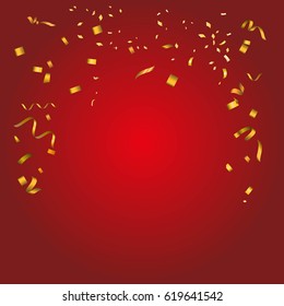 Abstract glowing red background with many falling tiny confetti pieces.Texture for party,celebration, carnival, birthday,Christmas,Happy new year and Chinese new year.Copy space your text design.