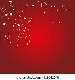 Abstract glowing red background with many falling tiny confetti pieces.Texture for party,celebration, carnival, birthday,Christmas,Happy new year and Chinese new year.Copy space your text design.