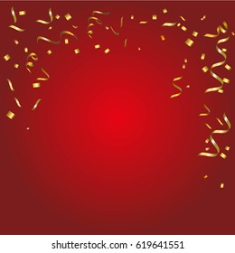 Abstract glowing red background with many falling tiny confetti pieces.Texture for party,celebration, carnival, birthday,Christmas,Happy new year and Chinese new year.Copy space your text design.