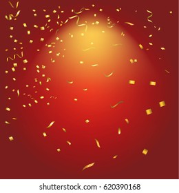 Abstract glowing red background with many falling tiny confetti pieces.Texture for celebration, carnival, birthday,Christmas,Happy new year and Chinese new year.Product  Showscase Spotlight texture.