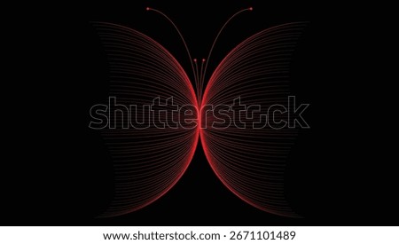 Abstract Glowing Red Butterfly Light Lines on Black Background, Futuristic Symmetrical Neon Fractal Wings Digital Art
