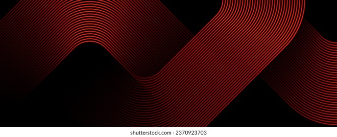 Abstrakte, leuchtende rote geometrische Linien auf schwarzem Hintergrund. Elegantes, glänzendes, abgerundetes Quadrat-Muster. Minimal geometrisch. Modernes futuristisches Grafikdesign. Vektorgrafik