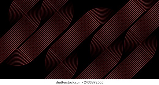 Abstract glowing red geometric lines on black background. Elegant shiny red rounded square lines pattern. Minimal geometric. Modern futuristic graphic design.
