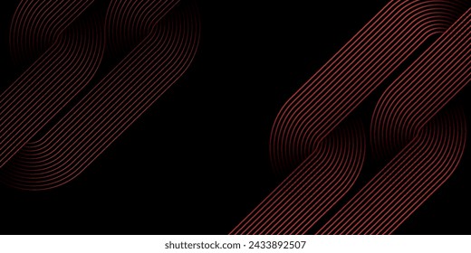 Abstract glowing red geometric lines on black background. Elegant shiny red rounded square lines pattern. Minimal geometric. Modern futuristic graphic design.