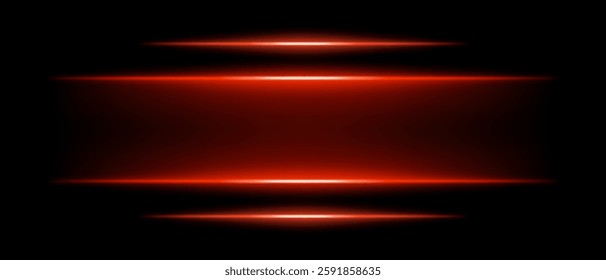 Abstract glowing red light beams dark background. Four parallel neon streaks create a futuristic energy effect with smooth gradients radiant glow. Vibrant illumination modern digital aesthetic