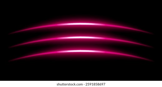 Abstract glowing red light streaks dark background. Three curved energy lines with a bright neon effect create a futuristic and dynamic composition. Illumination with smooth gradients motion blur