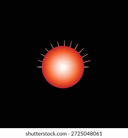 Abstractas sol rojo brillante o icono de estrella sobre fondo negro, concepto de energía solar minimalista