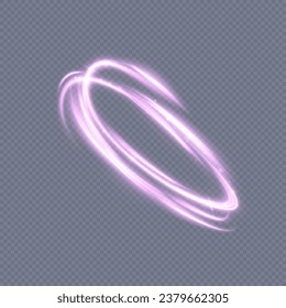 Abstract glowing ring in cyberpunk style. A bright train of luminous rays swirling in rapid motion. Light golden swirl. Vector