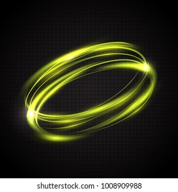 Abstract glowing rings. A bright trace from the blazing rays of swirling in a fast motion in a circle. Luminous design element on a black background. Transparent light effect. Vector illustration