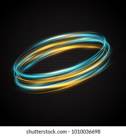 Anillos brillantes abstractos. Círculos de neón de color. Un rastro brillante de los rayos de zumbar en movimiento rápido en una espiral. Luminosos antecedentes. Efecto de luz transparente. Ilustración del vector
