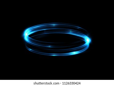 Abstract glowing rings. Colored neon circles. A bright trace from the blazing rays of swirling in a fast motion in a spiral. Slow shutter speed effect. Transparent light vector illustration