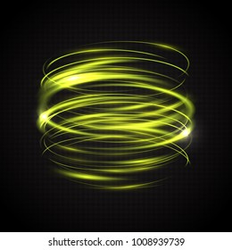 Abstract glowing rings. Neon circles. A bright trace from the blazing rays of swirling in a fast motion in a circle. Luminous design element. Transparent light effect. Vector illustration