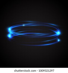 Abstract Glowing Rings. Neon Circles. A Bright Trace From The Blue Blazing Rays Of Swirling In A Fast Motion In A Spiral. Transparent Light Effect. Vector Illustration