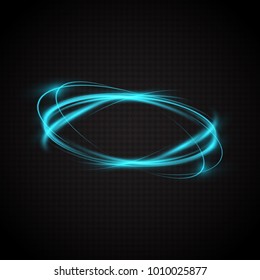 Anillos brillantes abstractos. Círculos neones. Un rastro brillante de los rayos de zumbar en movimiento rápido en una espiral. Elemento de diseño luminoso. Efecto de luz transparente. Ilustración del vector