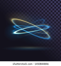 Abstract glowing rings on transparent background. Fast spin effect