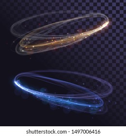 Abstract glowing rings on transparent background. Fast spin effect